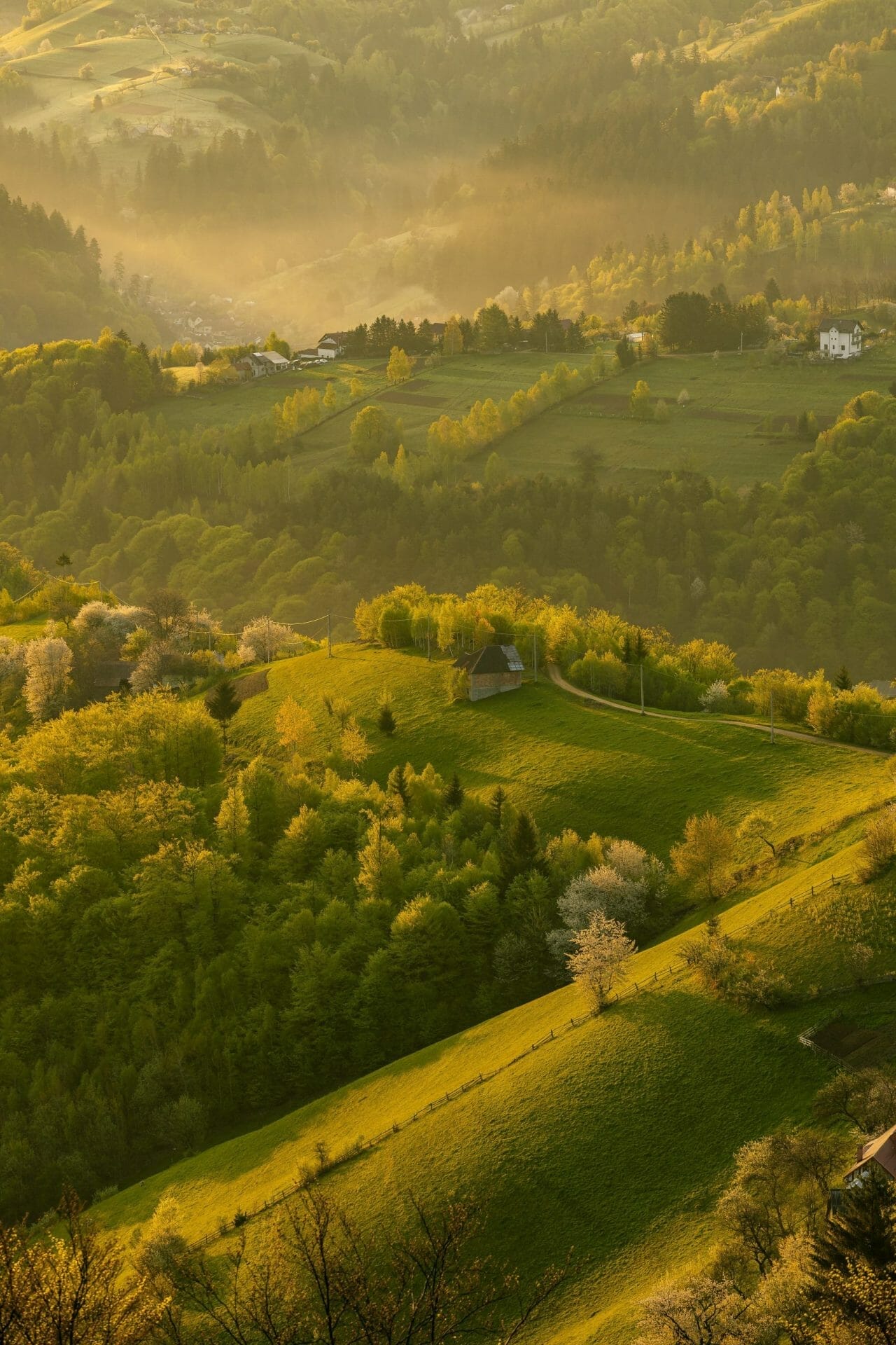 Impresionante vista panorámica del paisaje natural sobre las colinas y montañas en Poiana Mărului, condado de Brașov, Rumania