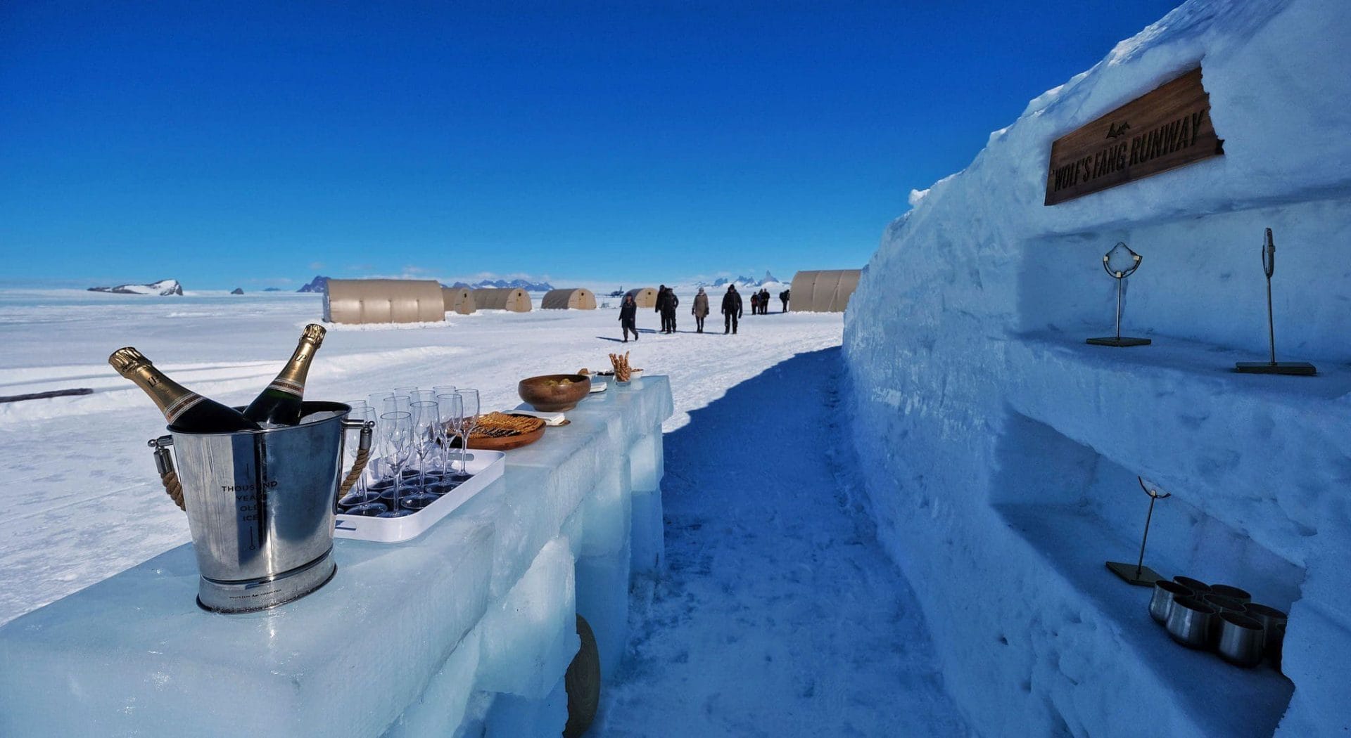 luxury picnic in Antarctica with champagne