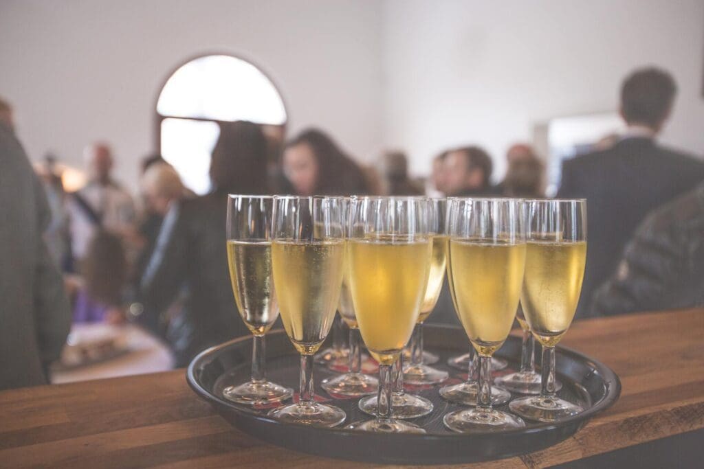 glass of champagne at a corporate event