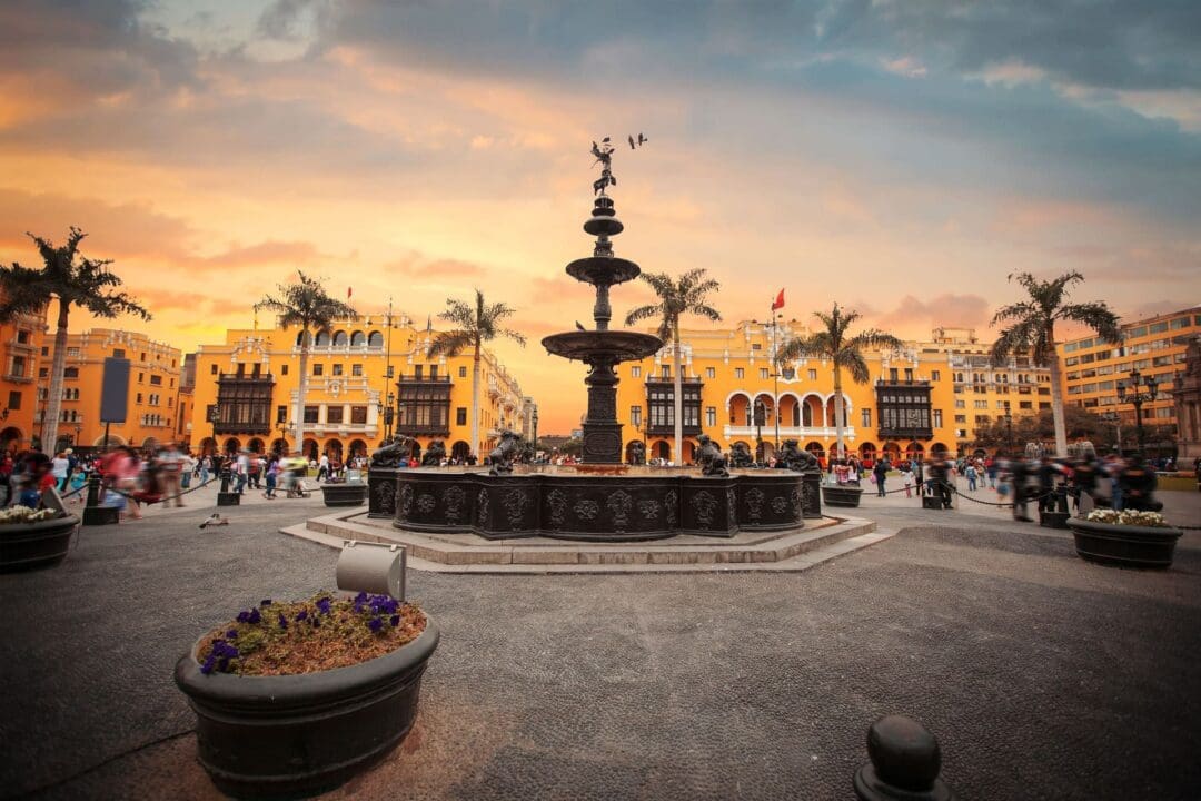 main square of lima at sunset